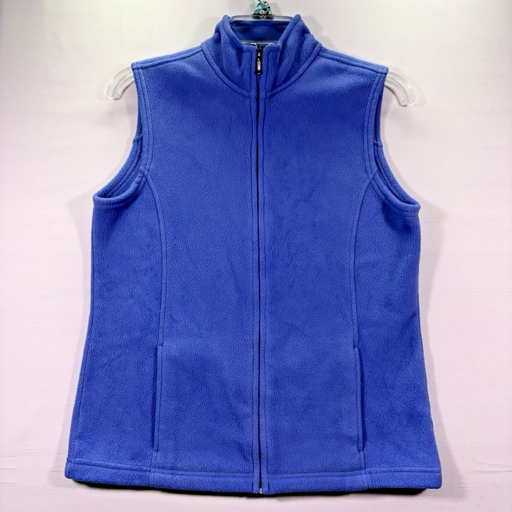 LL Bean Periwinkle Sleeveless Fleece Pockets Stretchy Full Zip Vest Sz Small